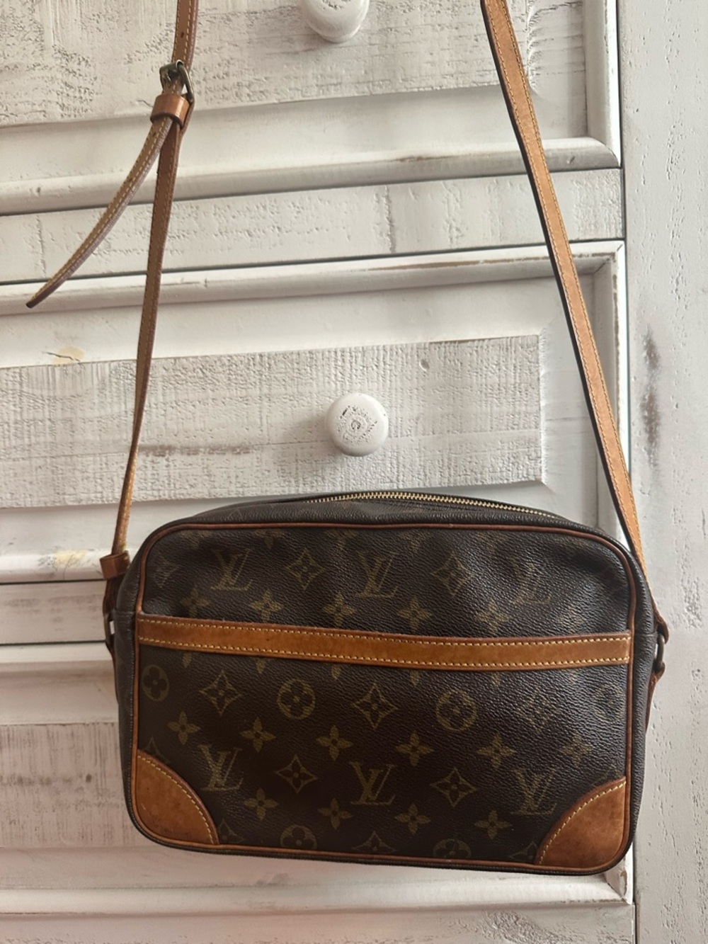 Louis Vuitton Monogram Canvas Messenger Bag with Tan Trim
